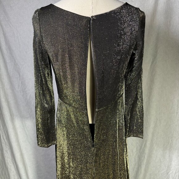 NWT Ieena For Mac Duggal Metallic Black & Gold Long Sleeve Gown Size 10 - Picture 12 of 12